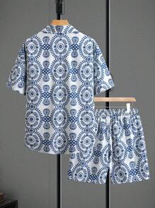 Manfinity RSRT 2pcs Digital Print Short Sleeve Shirt And Shorts Set, Simple Stylish Casual Everyday Wear - Multicolor - View 2