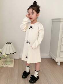 DAZY Young Girl Knitted Sweater Dress, Autumn - White - View 2