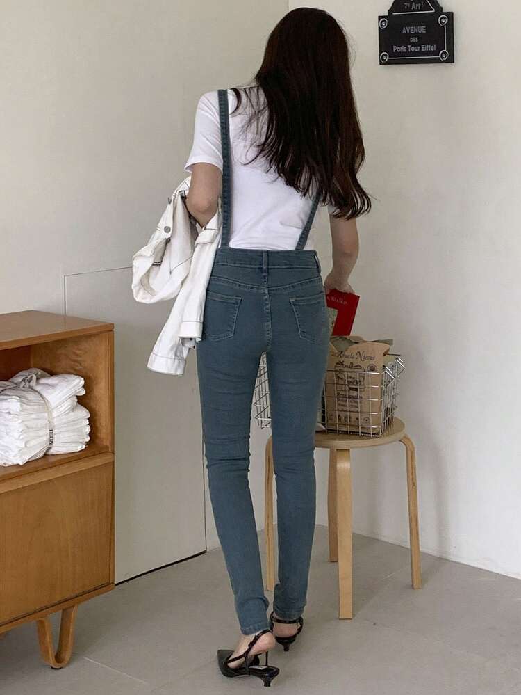 Women's Elastic Skinny Overalls Denim Jeans, All Seasons