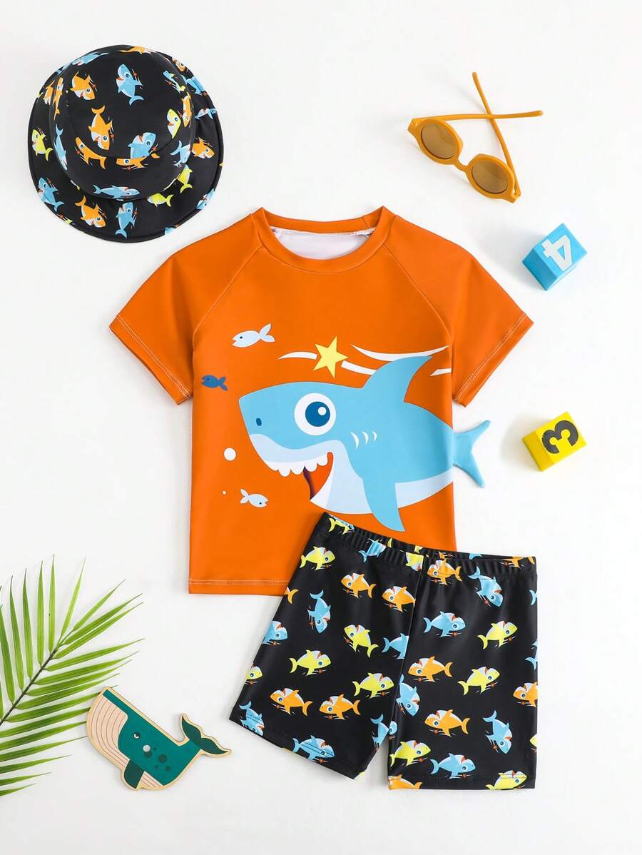 SHEIN 2pcs/Set Young Boy Swimwear With Random Print Tankini Top And Bottom