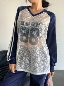 TrendSteals Women Oversized Streetwear Lace Color Blocking T-Shirt, Spring/Autumn Fall Cloth For Women - White - View 7