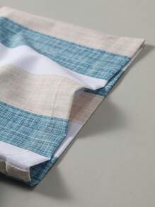 Manfinity Homme 2pcs Set Striped Shirt & Solid Color Shorts, Minimalist Casual For Everyday Wear - Multicolor - View 3