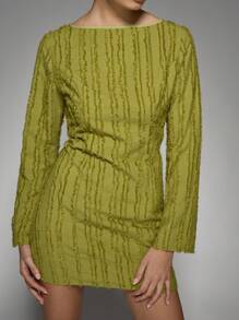 MISSGUIDED Textured Long Sleeve Mini Dress Ruffle Stripe Party Cocktail Evening Club Night Out Bodycon Fall Winter Holiday Glam Christmas