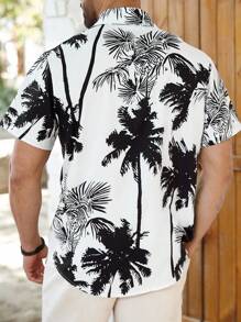 Manfinity RSRT Plus Size Men's Single-Breasted Coconut Tree Hawaiian Print Short Sleeve Shirt - Black - View 2