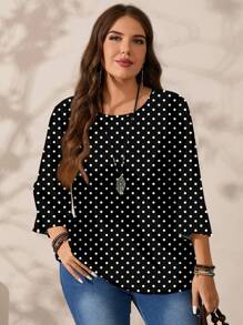 EMERY ROSE Casual Minimalist All-Over Printed Plus Size Round Neck 3/4 Sleeve Shirt, Suitable For  Chic Blouses For Women,Spring/Summer/Vacation - Multicolor - View 6