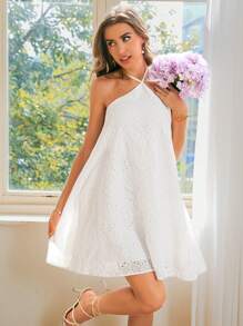 SHEIN VCAY 女士宽松露背 A 字形休闲纹理假日连衣裙