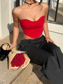 Aloruh Tops tipo corsé para mujeres, tops cortos elegantes y de moda, románticos, para chicas jóvenes con diseño de corazón, ideales para festivales de música, conciertos de country, vacaciones, estilo Y2K, tops sexy color rojo para el Día de San Valentín, top tubo sexy de unicolor con corsé