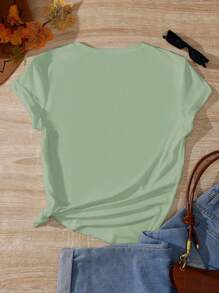 INAWLY 大码女式字母标语印花圆领短袖粉色 T 恤，夏季图案 T 恤女式上衣