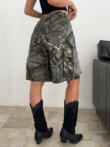 SHEIN EZwear Women's Loose Fit Denim Shorts, Wide Leg Cargo Cropped Trousers - Multicolor - View 2