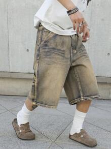 Manfinity EMRG Pantaloncini casual in jeans semplici e alla moda per uomo, per uso quotidiano