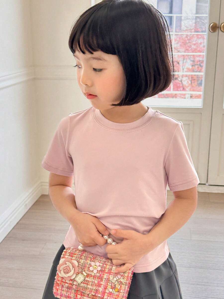 DAZY Young Girl Short Sleeve Solid Color Simple Casual Everyday T-Shirt,Girls Summer Outfits