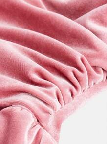 SHEIN Tween Girls Velvet Off Shoulder Ruched Spaghetti Strap Casual & Party Elegant Princess Dress - Pink - View 4