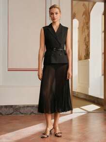 Anewsta Elaire Women's Mesh New New Year's Party A-Line Suit Black Jacket Old Money