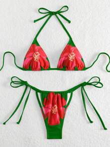 SHEIN Swim 带吊带上衣和内裤的独立泳衣，简单时尚，休闲，适合夏季海滩度假的日常穿着 - 彩色 - 查看 3