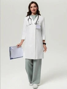 Scrubzie 抗皱 V 领女式/护理手术服实验室工作服 - 白色 - 查看 5