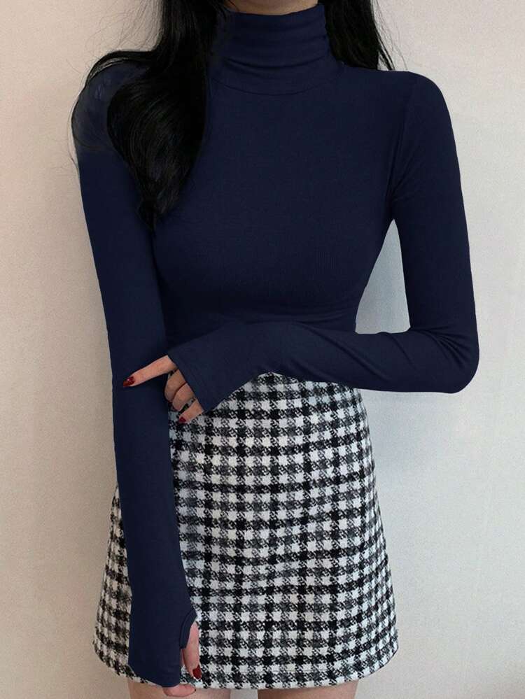 Women High Neck Slim Fit Turtleneck T-Shirt, Minimalist And Fashionable For Casual Daily Wear,Fall Clothes Long Sleeve Women Tops