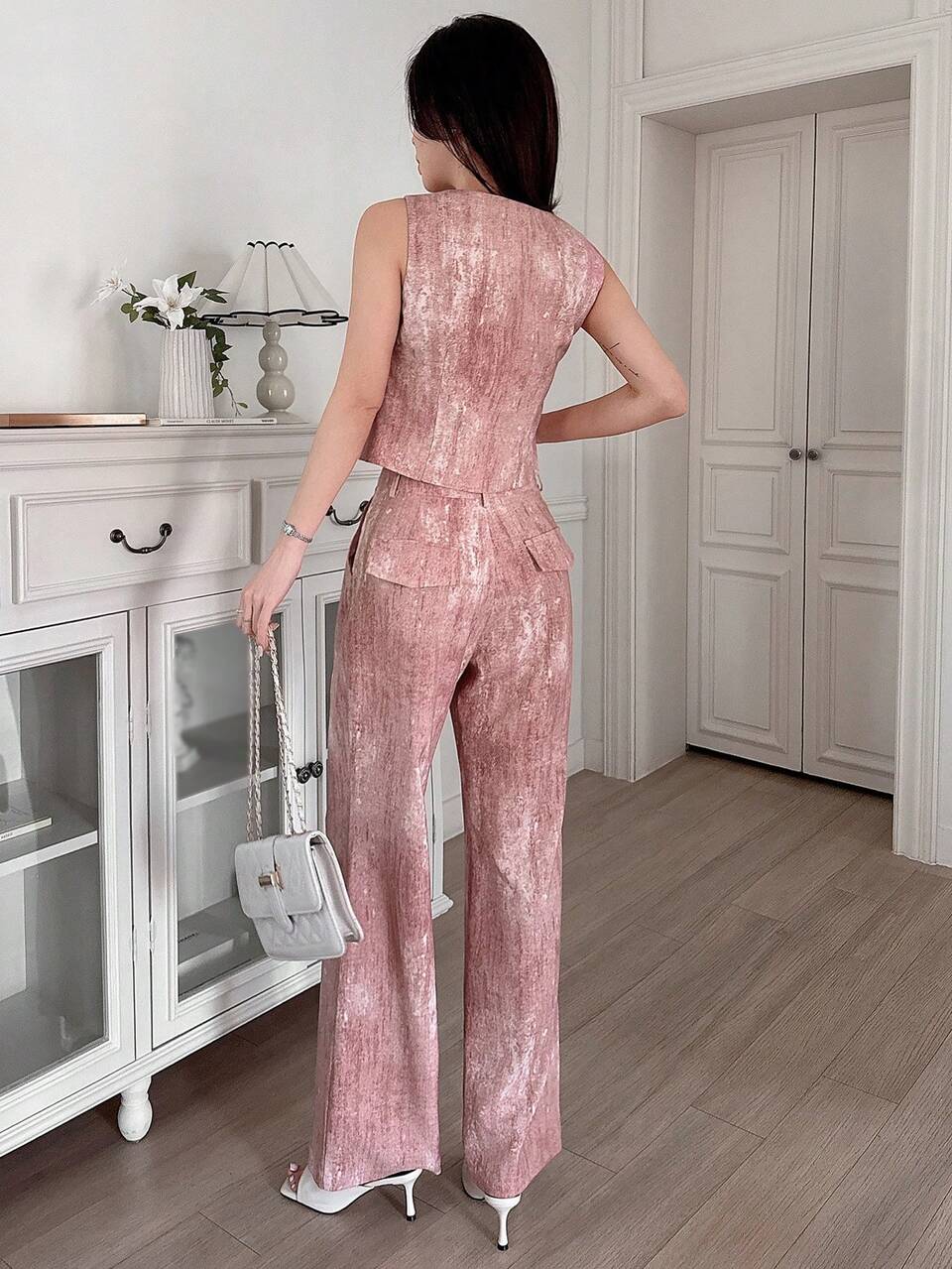 Women's Short Vest And Wide Leg Pants Suit Business Attire