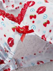 SHEIN MOD Cherry Lip Print Halter Tied Bikini Set, Swimwear Set, Sexy, Sexy Bikini, Cherry Graphic Swimwear, Beach Vacation For Summer Beach Vacation - Pink - View 5