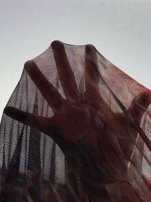 SHEIN Clasi Elegant Women's Leopard Print Flower Print Pleated See Through Mesh Knitted Top And Hip Hugging Straight Leg Skirt, Suitable For Wearing In Various Occasions