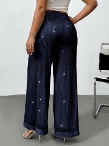 SHEIN Privé Celana Panjang Ukuran Besar, Sederhana, Modis, Kasual, untuk Sehari-hari - Navy Blue - View 2