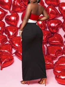 BamGleam Fashionable Sexy Contrast Color Splice Hollow-Out Bandeau Dress - Multicolor - View 2