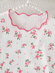 Young Girls Round Neck Short Sleeve Printed Simple Top And Shorts Casual 2 Pieces Set - White - View 3