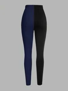 Slaydiva Autumn Casual Simple Hooded Zippered Black And Gray Coat Tops Slim Fit Color Matching Trousers Women's Two-Piece Set-H