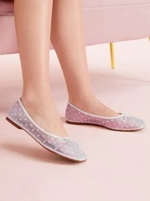 CUCCOO DOLLMOD Chaussures plates pour femmes à bout carré, mignonne avec nœud en mesh, respirantes, convenant pour les vacances de printemps, les rendez-vous, les fêtes, les tenues d'été