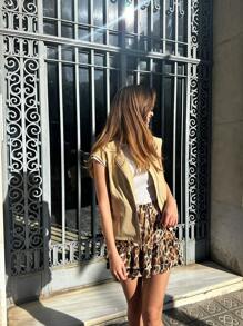 Pariaura 休闲法式圆领无袖宽松口袋套头女式夹克 - 卡其色 - 查看 6