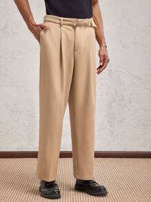 AKNOTIC Party Men's Mid-Waist Straight Leg Casual Woven Pants, Suitable For Summer - Khaki - View 7