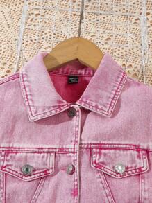 Girls' Washed Denim Pink Sleeveless Shirt Dress - Pink - View 6