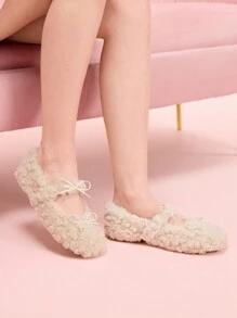 CUCCOO DOLLMOD 米色舒适温暖羔羊毛女士平底毛绒乐福鞋情人节款 - 米色 - 查看 5