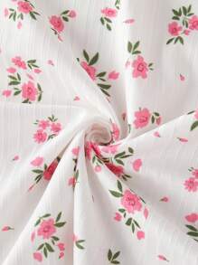 Young Girls Round Neck Short Sleeve Printed Simple Top And Shorts Casual 2 Pieces Set - White - View 6