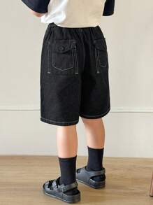 DAZY 年轻男孩松紧腰口袋简约休闲牛仔短裤 - 黑色 - 查看 1