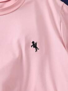 SHEIN 5 件男童刺绣短袖圆领 T 恤，颜色：海军蓝、粉色、白色、灰色、浅蓝色