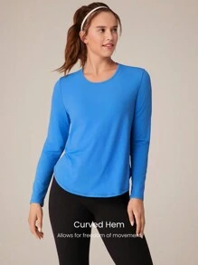 GLOWMODE Quick-Dry Power Energy Loose Fit High-Low Power Tee Low Impact Yoga Pilates Daily - Blue - View 4