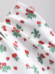 Sweetra 女士新品春夏甜美性感家居服日常乡村针织纹理草莓印花蕾丝蝴蝶结 V 领褶皱吊带背心 - 彩色 - 查看 6