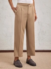 SHEIN X ELOISA & ORSON AKNOTIC Party Pantalones casuales holgados y ajustados de tela de punto color caqui para hombre, con cintura media, aptos para uso diario y vacaciones en primavera/verano
