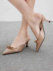 CUCCOO BIZCHIC 女士尖头金属链装饰时尚日常穿着高跟鞋