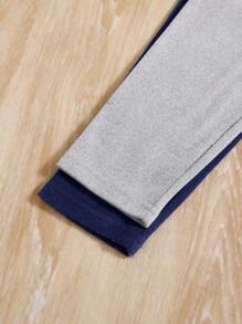 SHEIN Leap Crew 2pcs Tween Boys' Letter Graphic Elastic Waist Thermal Lined Underwear Bottoms, Autumn/Winter - Navy Blue - View 5