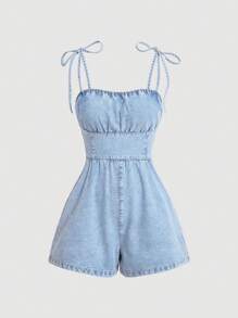 SHEIN MOD Mono vaquero de mujer con tirantes finos, mono casual y con estilo para uso diario
