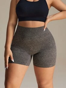 Easithlete Plus Size Seamless Brown Floral Pattern Shorts