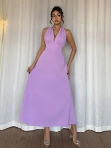 Rafferiza 女士长款无袖纯色休闲连衣裙，简约时尚，适合日常穿着 - 紫色 - 查看 6