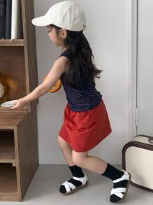 DAZY 2pcs/Set Young Girl Heart Print Vest Top & Mini Skirt - Navy Blue - View 4