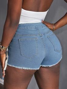 Slaydiva Women's Casual Denim Shorts, Minimalist & Fashionable For Daily Wear - Blue - View 3