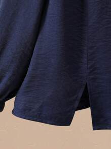 Lacomfia Navy Embroidery Decor Loose Fit Casual Blouse For Women Fall Cloth For Women - Navy Blue - View 3