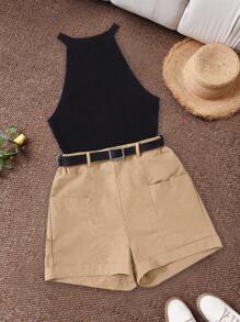 CosyJoli Abiti da donna taglie forti per la nuova moda estiva, vacanze in spiaggia, vacanze tropicali, carnevale, rave, festival, casual business, casual da spiaggia, estivi da donna per vacanze, casual da pendolare, top nero a canotta e pantaloncini, completo due pezzi - Multicolore - Visualizzare 5