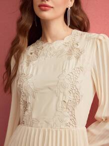 MOTF PREMIUM FLORAL EMBROIDERY PLEATED DRESS