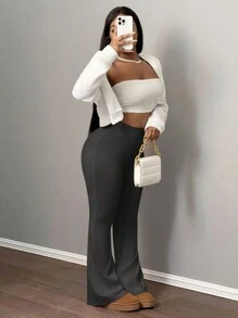 Slaydiva 女士高腰弹力瑜伽裤、收腹健身紧身裤 - 灰色 - 查看 7