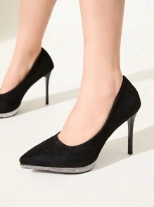 CUCCOO CHICEST Chaussures à talons hauts noires sexy et imperméables pour femmes. Plateforme avec strass et brillante, idéales pour les robes de mariée et de soirée, les fêtes et le travail formel. Escarpins à bout pointu pour la Saint-Valentin